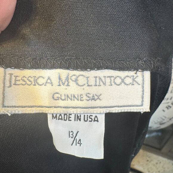 Vintage Gunne Sax Black Lace Bow Midi Dress Sz 13/14 Long Sleeve Off Shoulder - Picture 6 of 8